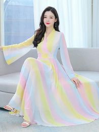 Casual Dresses Elegant Chiffon Beach Long Sleeve Women Clothing Spring Summer Prom Korean Fashion Maxi Dress 2024 Luxury F61