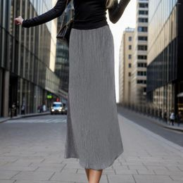 Skirts Elegant Long Skirt Women'S High Waist Midi Vintage French Pleated A Line Flared Slimming Fashion Summer Wear