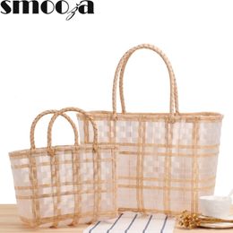 Handmade Transparent Women's Handbag Plastic Woven Summer Beach Bag Female Tote s Bohemia Large Small Ladies Shopper W220427 209A