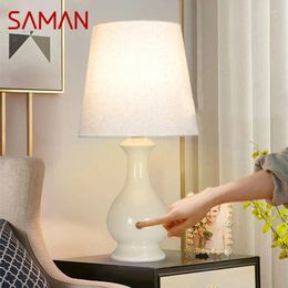 Table Lamps SAMAN Contemporary Ceramics Lamp LED Creative Touch Dimmable Simple White Desk Light For Home Living Room Bedroom