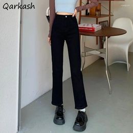 Women's Jeans Women Black Simple Solid Design Trousers Harajuku Teenagers Holiday Streetwear Autumn Clothes High Waist Est Tender Ins