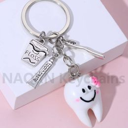 Cute Acrylic Tooth Toothbrush Toothpaste Keychain Love Teeth Floss Key Ring Friendship Gift For Friend Handmade DIY Jewelry Set