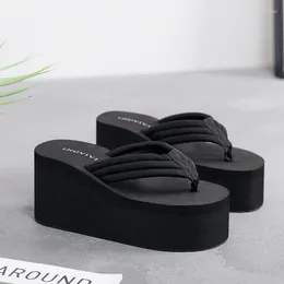 Slippers Female Flip Flops Women Summer Sandals Beach Women's 9 Cm High Heel Shoes For Black Platform Wedge