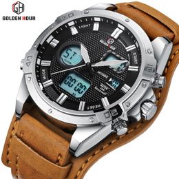 Reloj Hombre GOLDENHOUR Military Sport Men Watch Automatic Digital Military Man Wrist Watch Leather Male Clock Relogio Masculino 1924