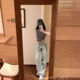 Basic & Casual Dresses Mm24 Summer Niche Design Trendy Korean Diamond Straight Leg Versatile Jeans