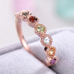 With Side Stones Utimtree Round Crystal Wedding Engagement Rings For Women Female Fashion Rose Gold Colour Stone Ring Statement Charm Band