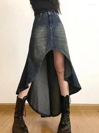 Skirts Design High Waist Irregular Skirt Women Streetwear Jeans A-Line Motor Style Summer Fashion Sexy Female Denim