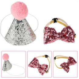 Dog Apparel 2Pcs Pet Dogs Caps With Bowknot Cat Birthday Costume Sequin Design Headwear Cap Hat Party Pets Accessories