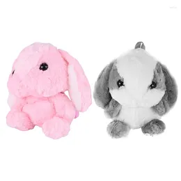 Shoulder Bags 2x Plush Long Ear Bag Doll Toys Children Backpack For Girls Kids Pink & Gray And White