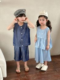 Clothing Sets 2024 Summer Children Sleeveless Set Toddler Boys Vest Shorts Suit Kids Girls Casual Clothes Brother Sisters Outfits