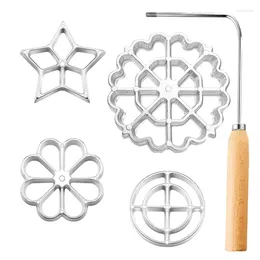 Baking Moulds 5 Pcs Bunuelos Mould Set With Handle Cookie Cutters Aluminium Alloy Waffle 4 Interchangeable Heads Durable