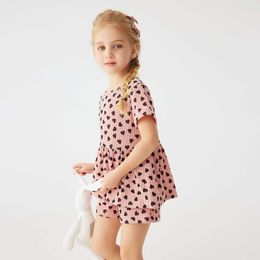 2pcs Toddler Baby Girls Heart Print Pit Strip Short Sleeve Top Dress + Shorts Casual Outfit Set - Valentine's Day Summer Gifts