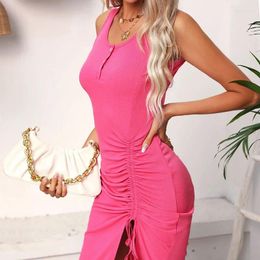 Casual Dresses Sexy Drawstring Wrapped Tank Short Dress Women's Summer O Neck Sleeveless High Waist Slim Fashion Clothing