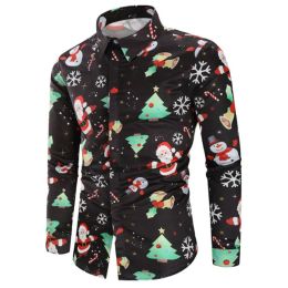 Mens Casual Shirts Camisa Mascina Men Snowflakes Santa Candy Printed Christmas Shirt Top Blouse Chemise Homme Noel Long Sl250Q Drop De Dh3Au