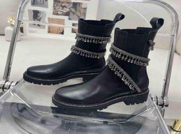 Stivali designer di strass di lussuoso Rinestone per stivali per motociclette per la piattaforma nera di donna Spake avvolto alla caviglia inverno scarpe 8502131