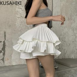 Women's Shorts KUSAHIKI Double Ruffle Women Causal High Waist Fashion Sweet Bottoms 2024 Summer Korean Short Feminimos 6G900