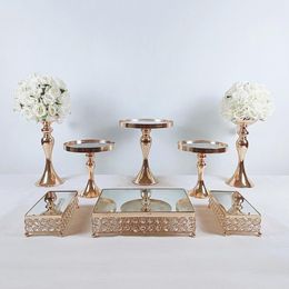 Pcs Gold Electroplate Crystal Cake Stand Set Mirror Metal Cupcake Display Wedding Birthday Party Dessert Plate Rack Other Bakeware 2942