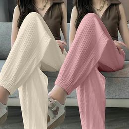 Ice Silk Casual Wide Leg Harem Pants Trousers Solid Elastic Waist Women Clothing Sweet Streetweat Summer Ankle-Length Pants 240524