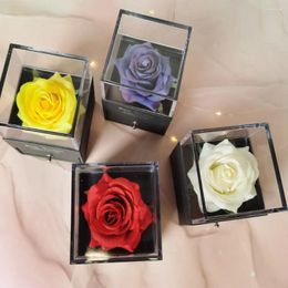 Decorative Flowers Mother's Day Gift Unfade Flower Eternal Rose Jewellery Box 100 Languages I Love You Necklace Wedding For Girlfriend Ladies