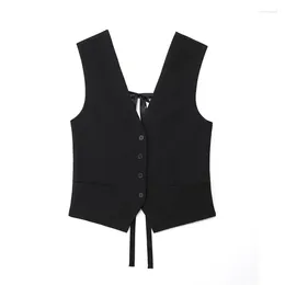 Women's Tanks 2024 Tank Tops Fashion Summer Backless Straight Vest For Women Casuals Chic Ladies Black Top