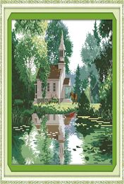 The lakeside houses home decor paintings Handmade Cross Stitch Embroidery Needlework sets counted print on canvas DMC 14CT 11CT2058893