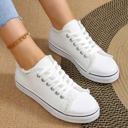 Sandals Womens Canvas Shoes Fashion Spring and Autumn Sports Shoes Low cut Lace Womens Vulcanized Shoes Womens Flat Shoes White WomensL2405