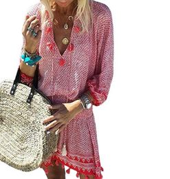 Comfortable Woman Dress 2020 Spring Summer Plaid Boho Short Dresses with Fringes Vestido9634500