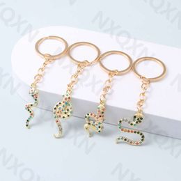 Pretty Snake Enamel Keychain Cold-Blooded Animals Gold Color Key Ring Friendship Gift For Women Men Handmade DIY Jewelry Set