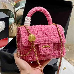 Portable Women Tweed Flap Shoulder Bag 17CM Pink Luxury Card Holder Gold Hardware Crossbody Designer Wallet Trend Coin Purse Evening Clutch Fanny Pack Sacoche