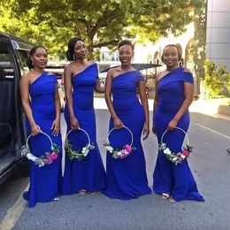 Royal Blue Mermaid Bridesmaid Dresses One Shoulder Floor Length Satin Beach Plus Size Wedding Guest Gowns Custom Made Formal Evening Wear