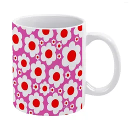 Mugs Retro 60's Bright Flowers White Mug Custom Printed Funny Tea Cup Gift Personalised Coffee Vintage Inspired Mod 6s