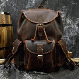 Backpack Luufan Vintage Crazy Horse Leather Mens Thick Genuine Women Rucksack Big Capacity Travel Bag School