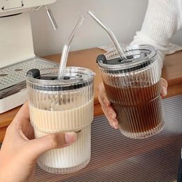 Wine Glasses Cute Vertical Bamboo Cup Milk Coffee Water High-Value Glass Tumbler For Home Office Us Aesthetic Durable Drinkware Summer