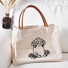 Shopping Bags Frog And Mushroom Print Tote Bag Gifts Book Women Canvas Beach Travel Customise Drop