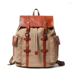 Backpack Retro Casual Canvas Travel Large Capacity Fashion Solid Colour Rucksack Men's Hiking Student Bag