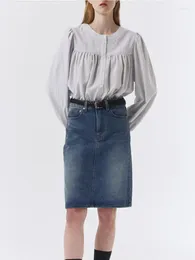 Skirts Fashion Classic Straight Denim Skirt Ladies Women Simple Jupe 2024 Spring Summer Female Knee-Length