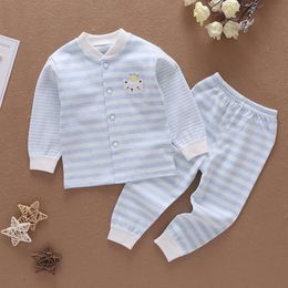 New Pamas Sets Autumn Baby Boys Clothing Stripe Coat + Cotton Pants 2pcs Set Toddler Girls Warm Winter Outfits Kids Suit L2405