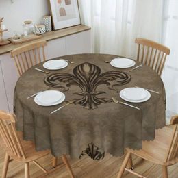 Table Cloth Vintage Fleur De Lis Flower Tablecloth Round Oilproof Fleur-De-Lys Cover For Dining Room 60 Inch