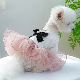 Dog Apparel Dogs Clothing Cat White Shirt Pink Mesh Dress Clothes Elegant Party Tutu Skirt Small Spring Autumn Fashion Girl Pet Items