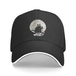 Ball Caps Punk What Cat Full Moon Baseball Cap Adult Funny Halloween Black Murderous Cat With Knife Adjustable Dad Hat for Men Women T240524