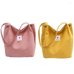 Shoulder Bags 2 Pcs Women's Corduroy Canvas Bag Eco-Friendly Cloth Handbag Tote Reusable Shopping Bag(Yellow & Pink)