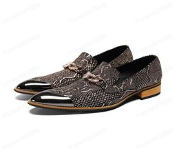Business Pointed Metal Toe Shoes Big Size Snake Skin Formal Dress Men Shoes Rhinestone Real Leather Prom Shoes5129012