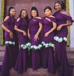 NEW! Purple Satin Bridesmaid Dresses Mermaid Appliqued Spaghetti Straps Maid Of Honour Dress Floor Length Plus Size Wedding Party Guest Gowns