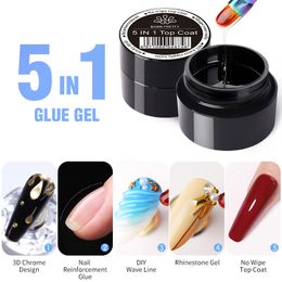 Nato grazioso 5 in1 gel gue gel gel di rinforzo senza wipe top coat manicure a led UV immergiti fuori gel unghie vernice 3d design