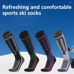 Sports Socks 1 Pair Geometry Lines Print Anti-Slip Windproof Ribbed Cuffs Long Tube Unisex High Elastic Hiking Thermal For