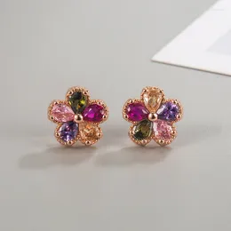 Stud Earrings Flower Color Zircon Female European And American Light Luxury High-end Stone Rose Gold Jewelry