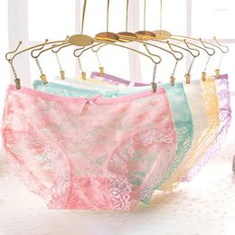 Women's Panties 3Pcs/set Women Underwear Sexy Lace Hollow Transparent Ladies Briefs Female Mid-waist Breathable Lingerie Panty