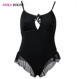 Women's Swimwear DEKA Women Vintage Black Plus Size One Piece Swimsuit Bathing Suit For Lace Big Beach Swimming Bather Female