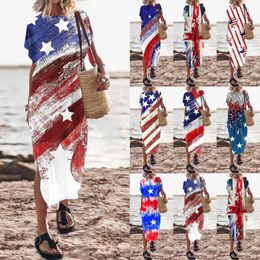 Casual Dresses Women'S Summer Fashion Independence Day Print Split Design Dress Beach Vacation Round Neck Slim Fit