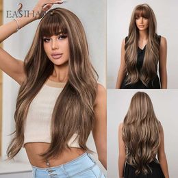 Synthetic Wigs EASIHAIR brown mixed blonde synthetic wig with Bang long natural wavy hair suitable for black womens daily role-playing using heat-resistant Q240523